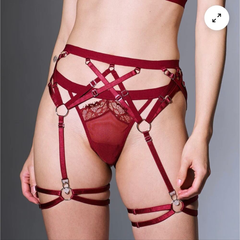 Thistle And Spire Strapped In Ruby Red Strappy Sexy Garter Belt L NWT